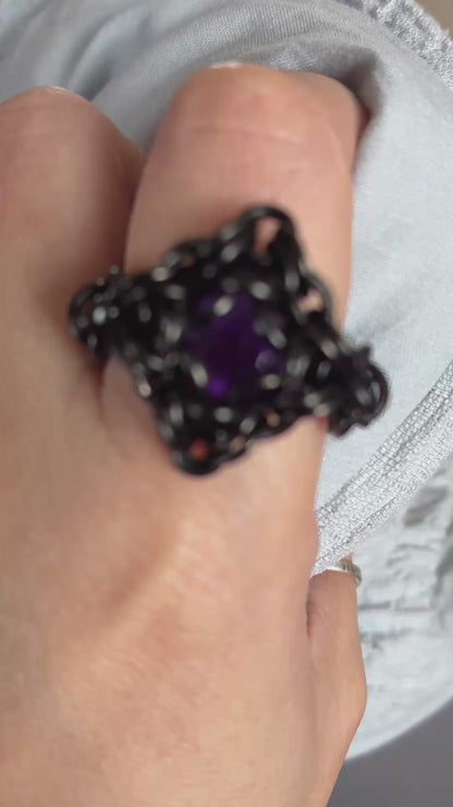 Stainless Steel Chainmail Ring (Amethyst)