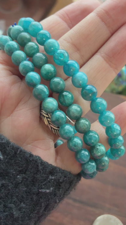 Blue Apatite 6.5mm Bead Bracelet