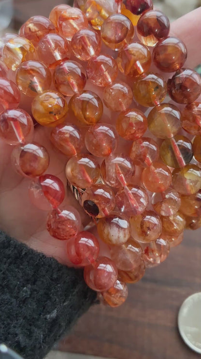 Fire Quartz 9mm Bead Bracelet (Hematoid Quartz)