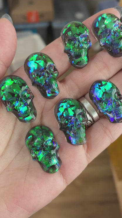 Resin - Skull - Cabochon - Blue Green - Ring - Pendant - Earring