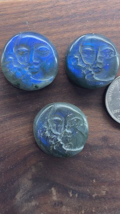 Labradorite Carving - Sun Moon Face - Flatback - Small